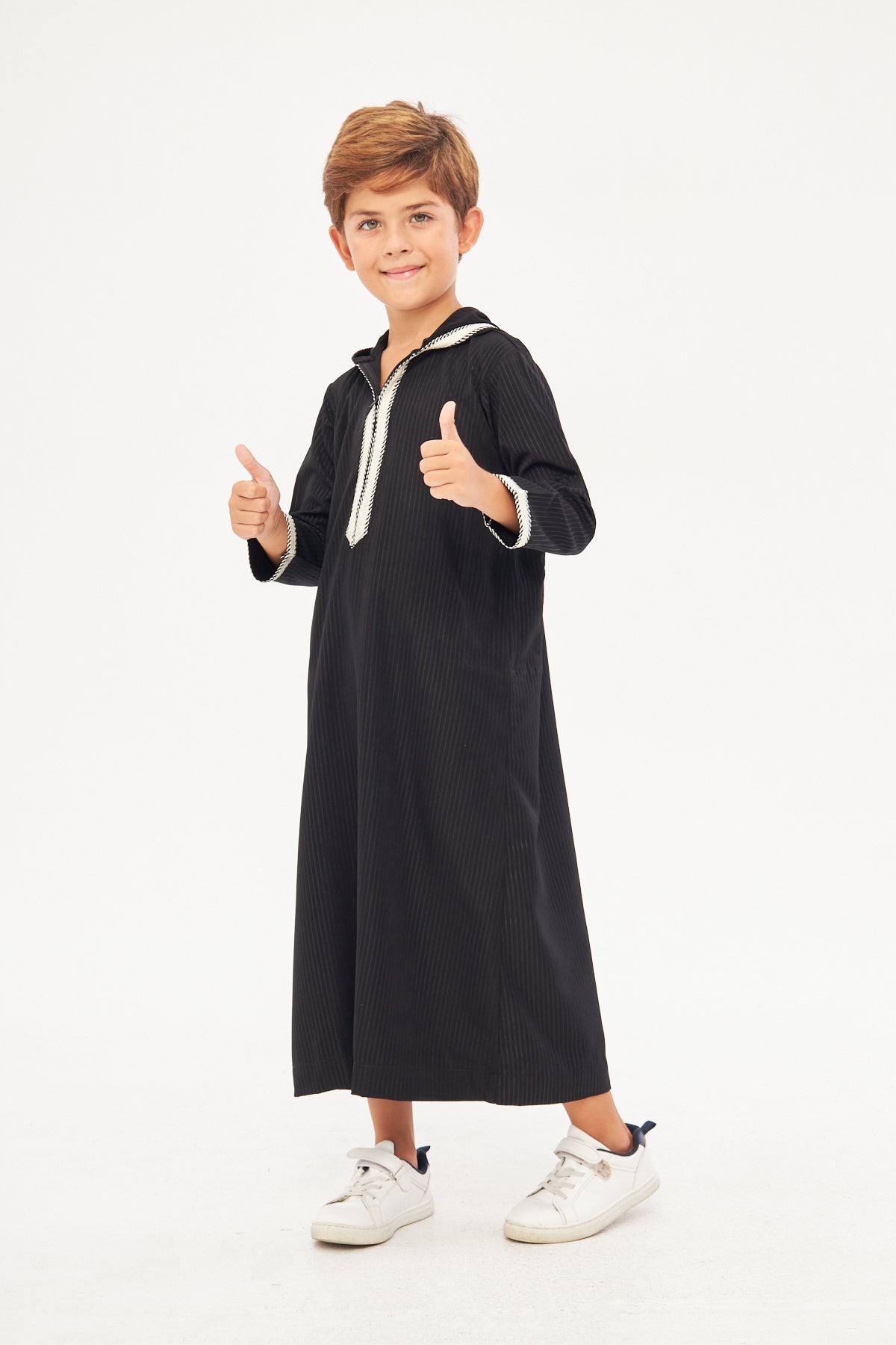 Moroccan Boys Long Sleeve Thobe - Black