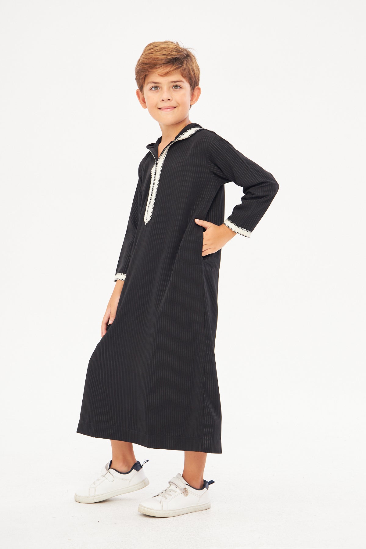 Moroccan Boys Long Sleeve Thobe - Black