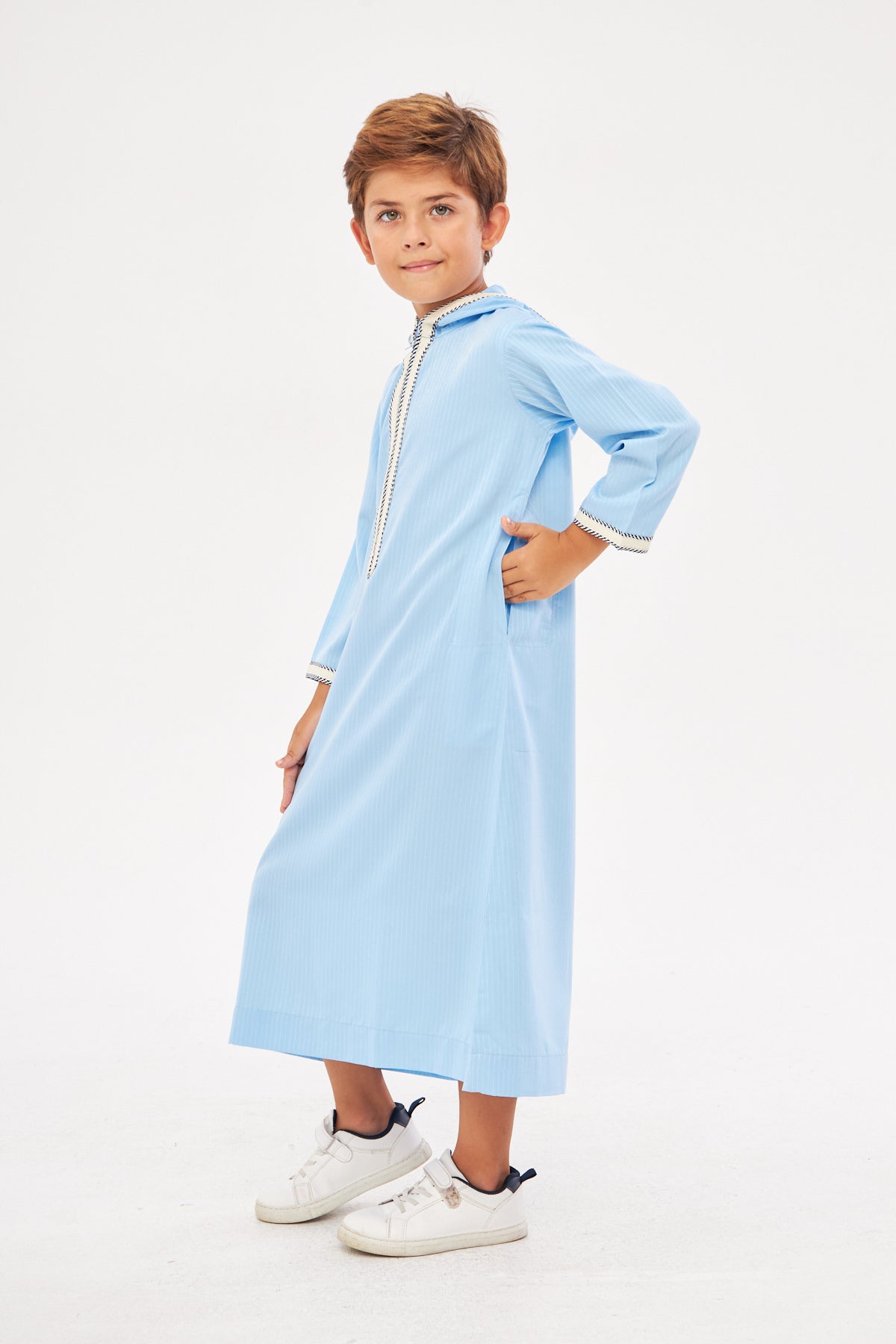 Moroccan Boys Long Sleeve Thobe - Light Blue