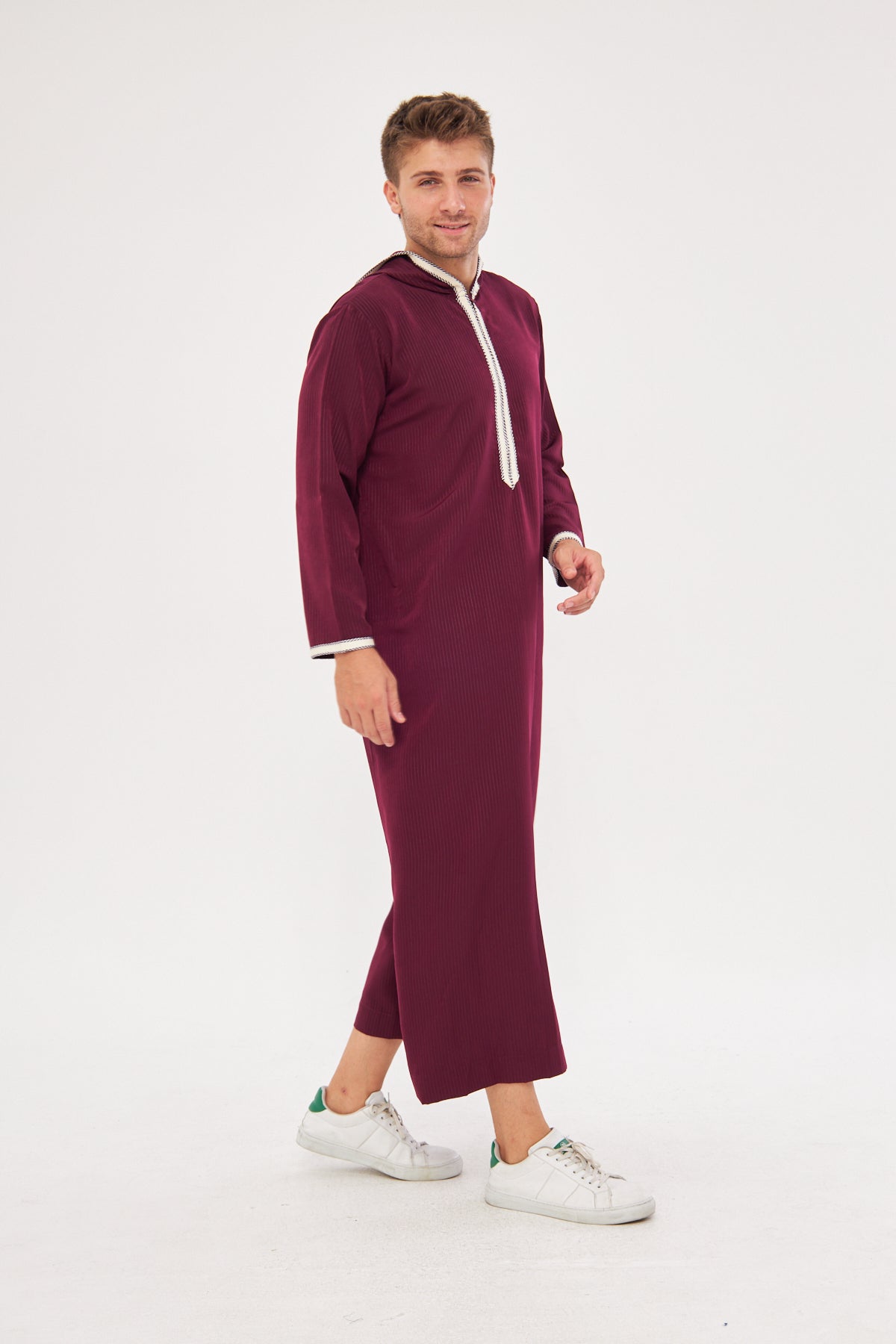 Moroccan Long Sleeve Thobe - Burgundy