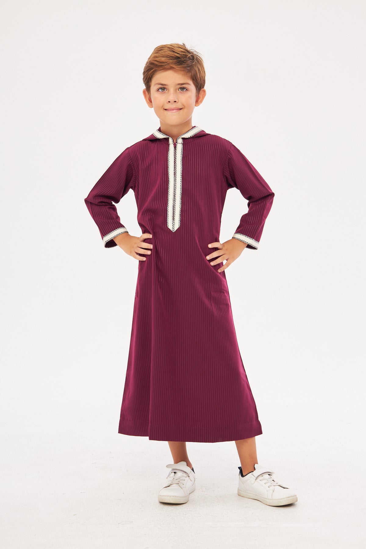 Moroccan Boys Long Sleeve Thobe - Burgundy