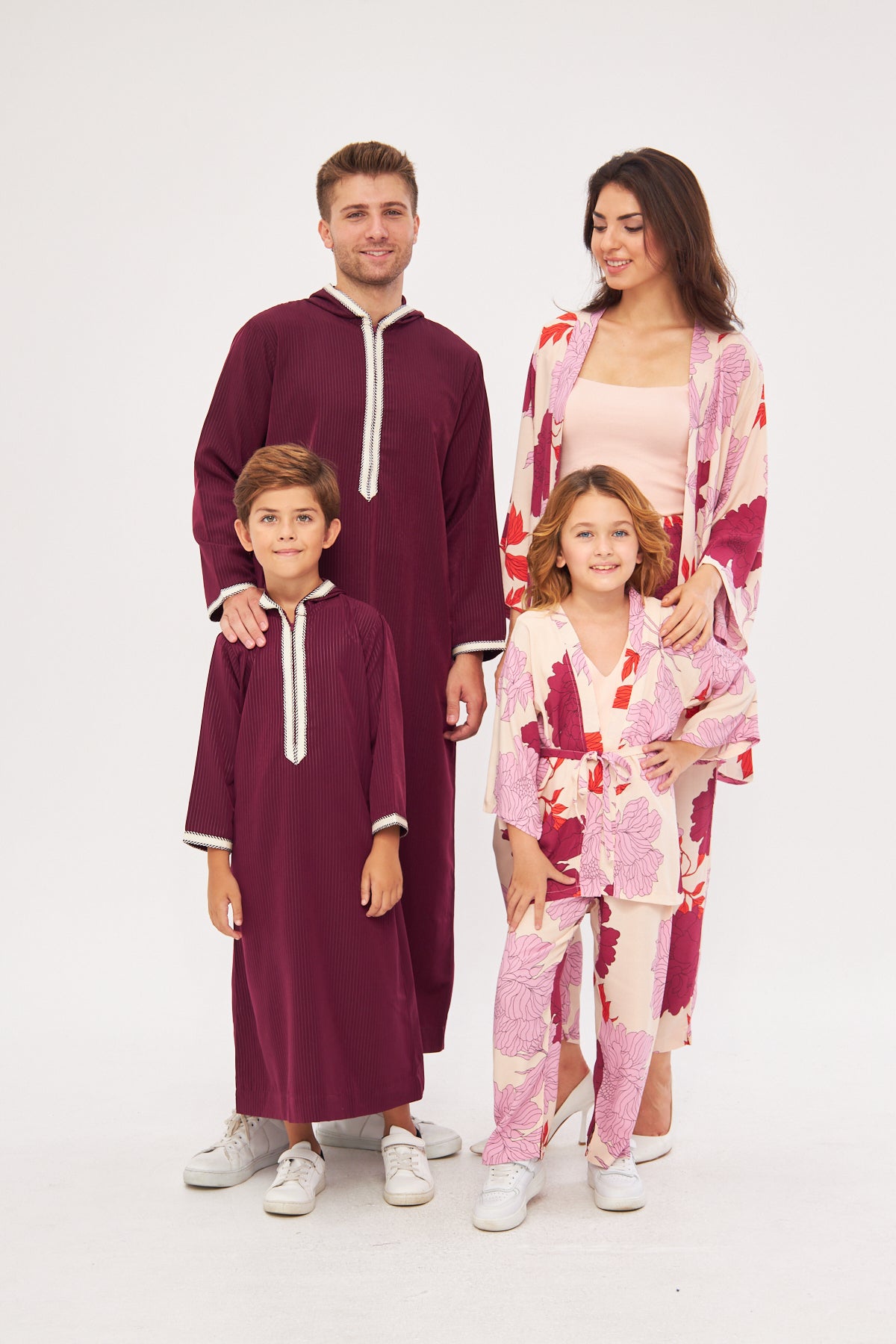 Mommy & Me - Sophia Girls Floral Kimono & Pants Set- Pink & Purple