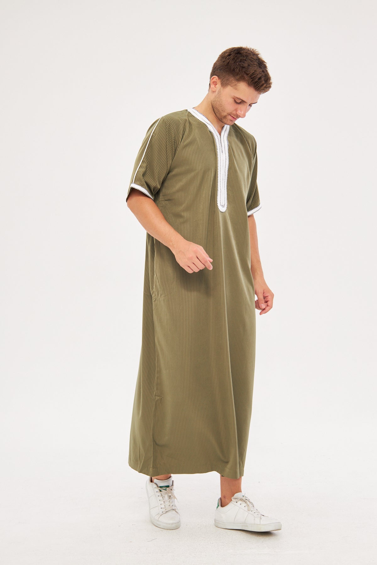Moroccan Short Sleeve Thobe – Olive Green