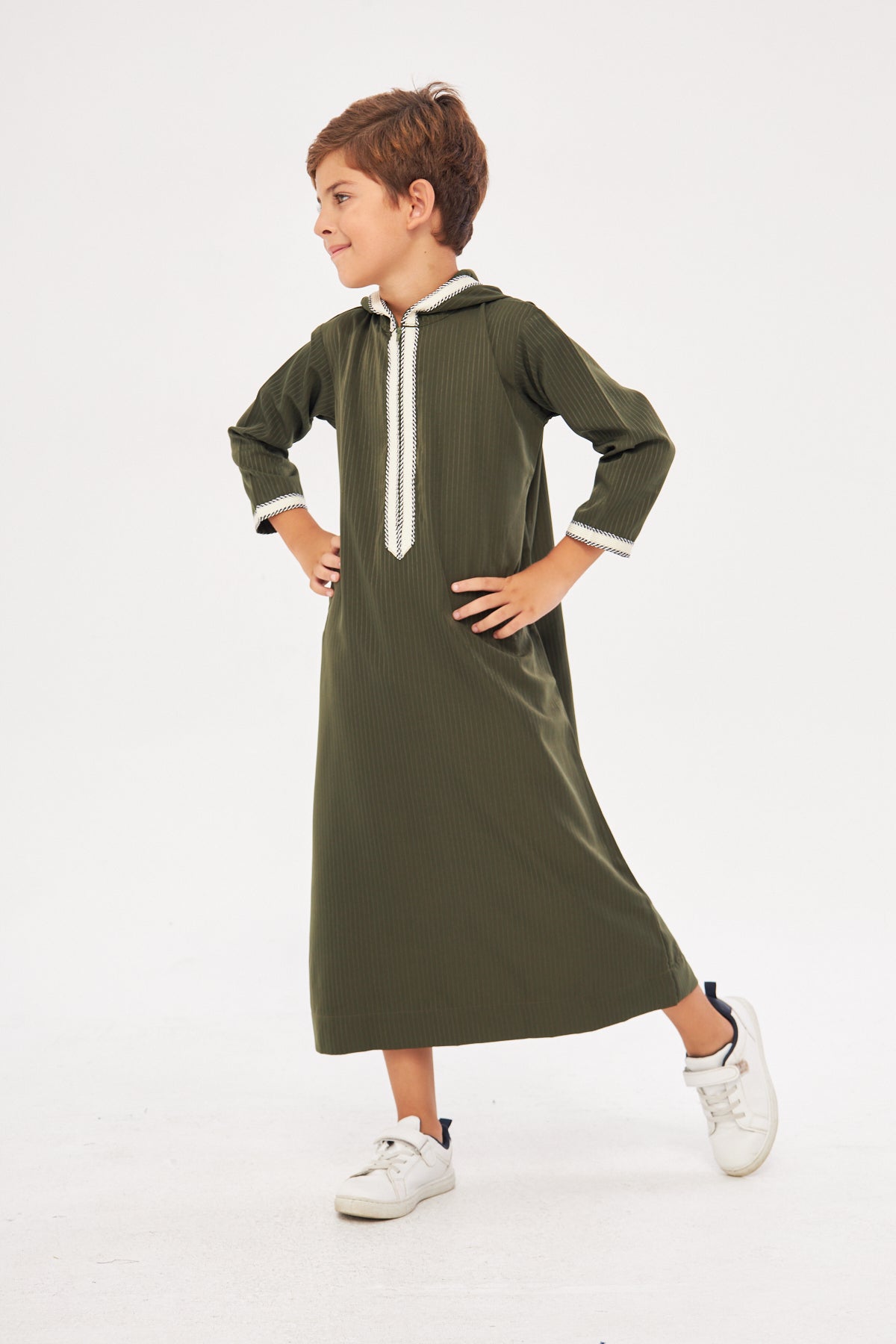 Moroccan Boys Long Sleeve Thobe - Dark Green