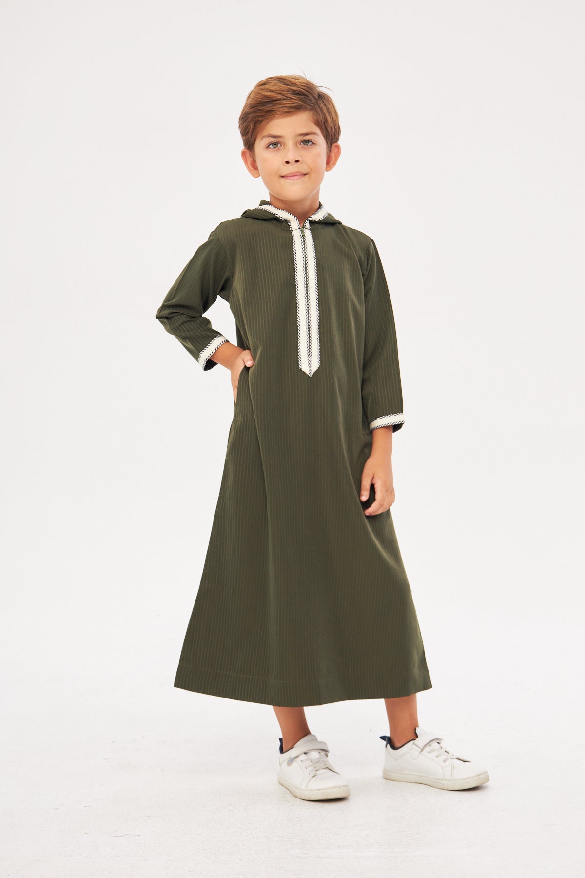 Moroccan Boys Long Sleeve Thobe - Dark Green