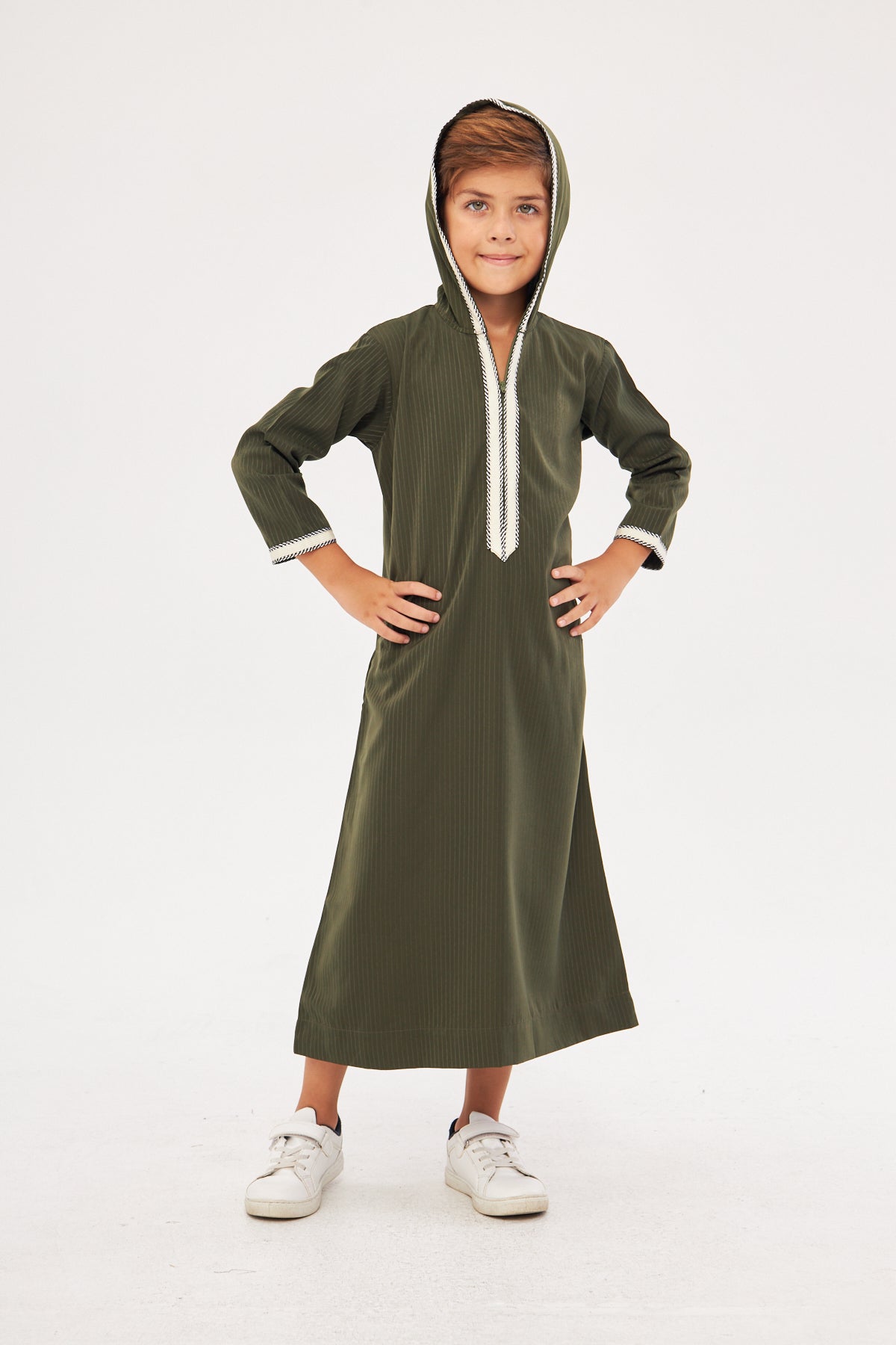 Moroccan Boys Long Sleeve Thobe - Dark Green