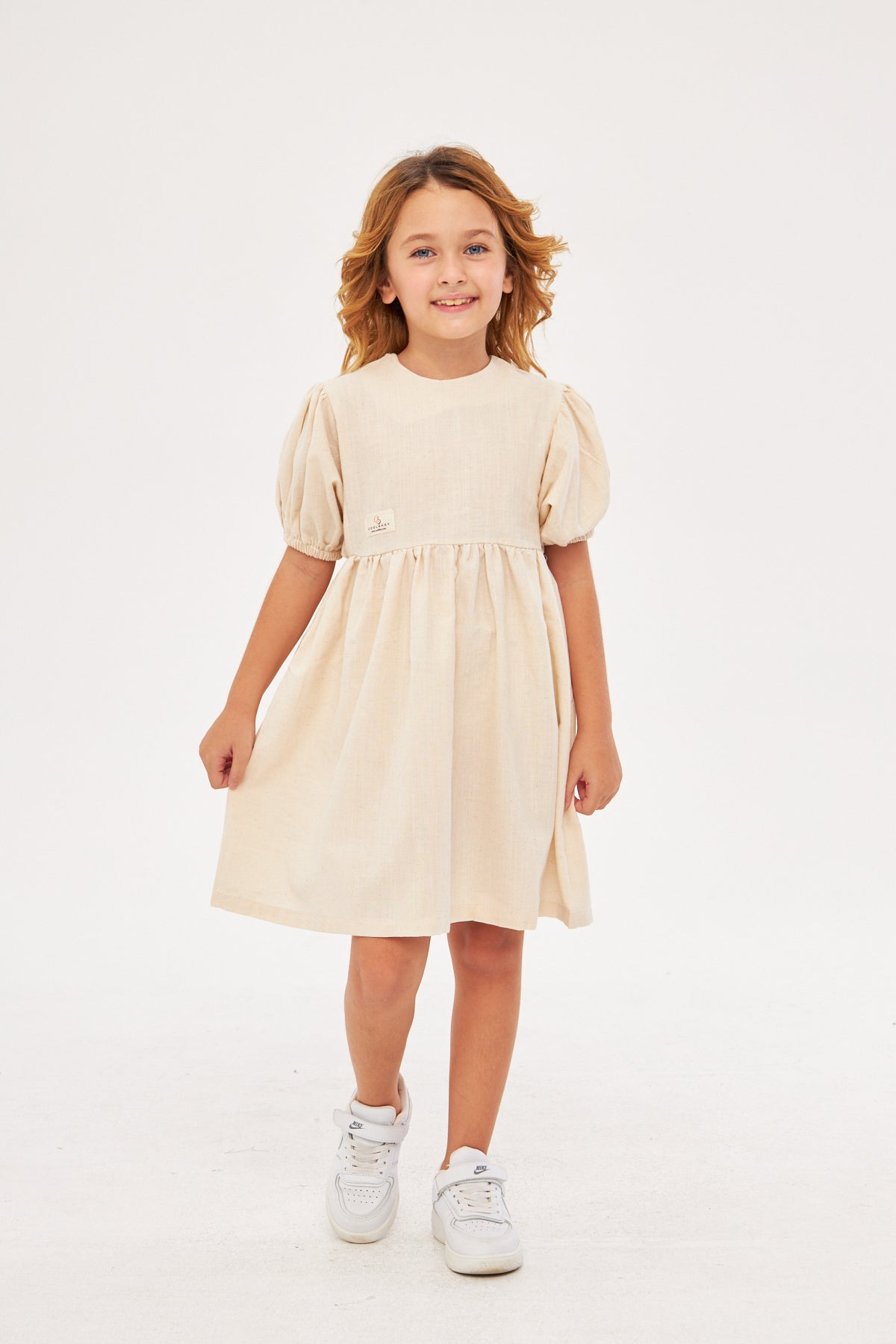 Karina Linen Girls Dress - Beige 4/5 Yrs