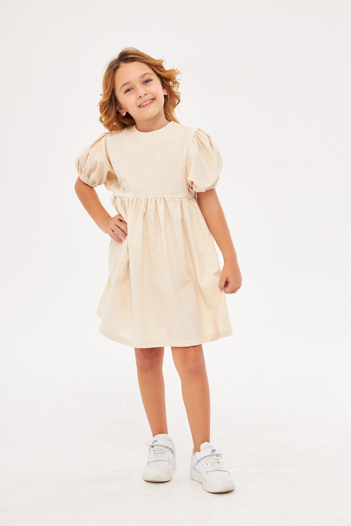 Karina Linen Girls Dress - Beige