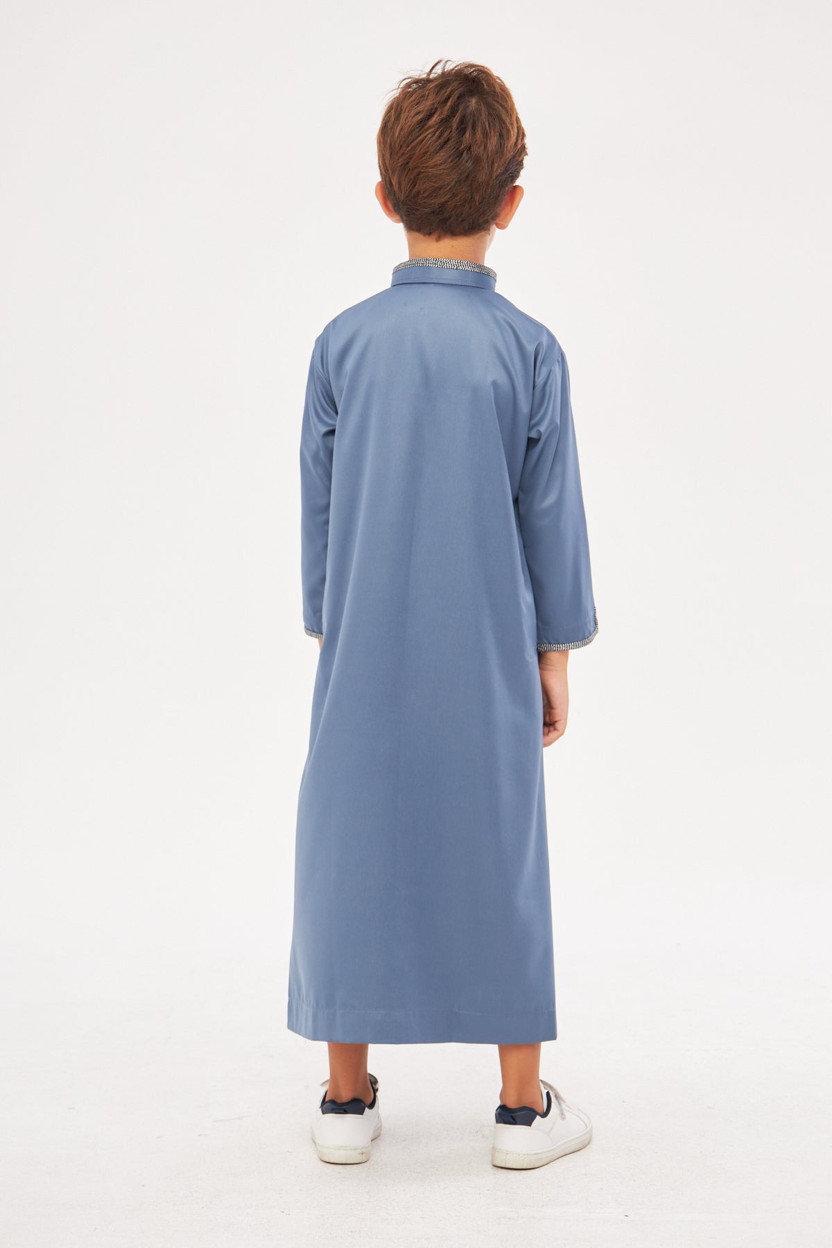 Daddy & Me - Amir Embroidery Light Gray Print Boys Thobe - Dark Gray