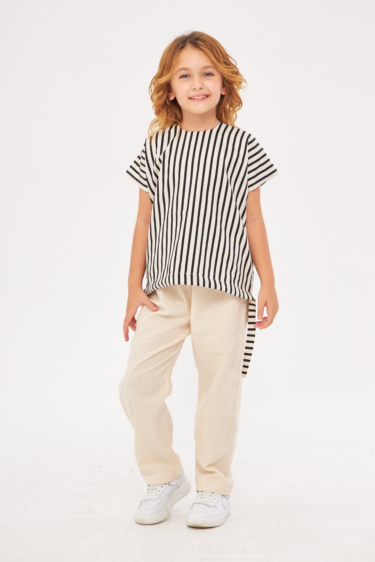 Luna Girls Striped Shirt with Linen Pants Set