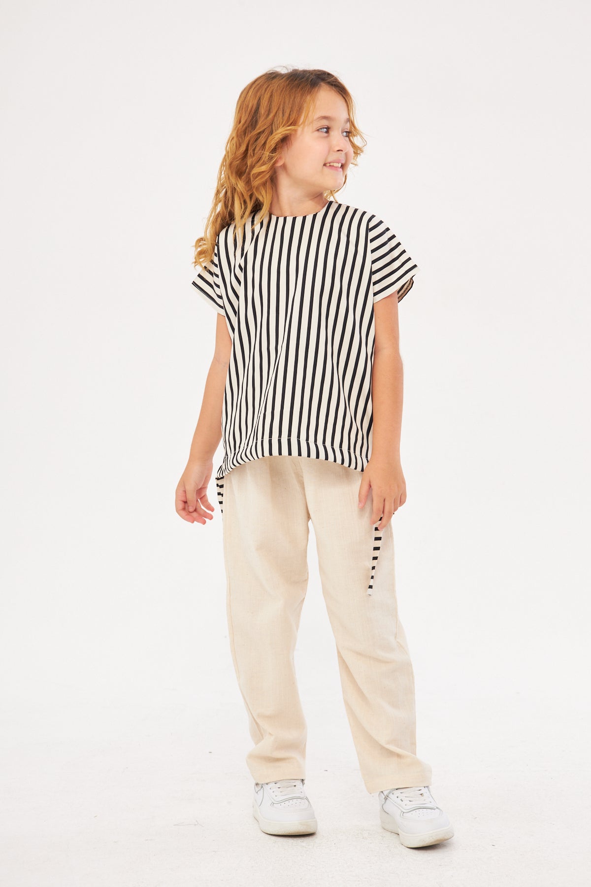 Luna Girls Striped Shirt with Linen Pants Set