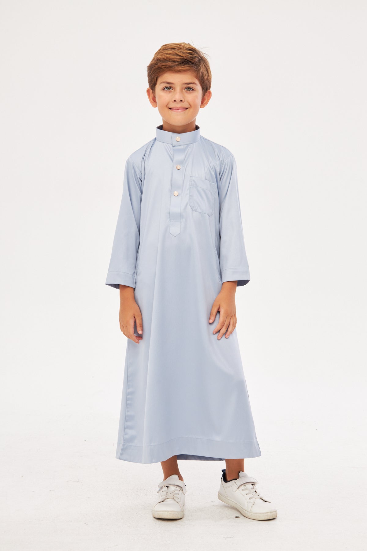 Daddy & Me - Malik Collar Thobe w/ Gold Buttons Boys - Light Gray