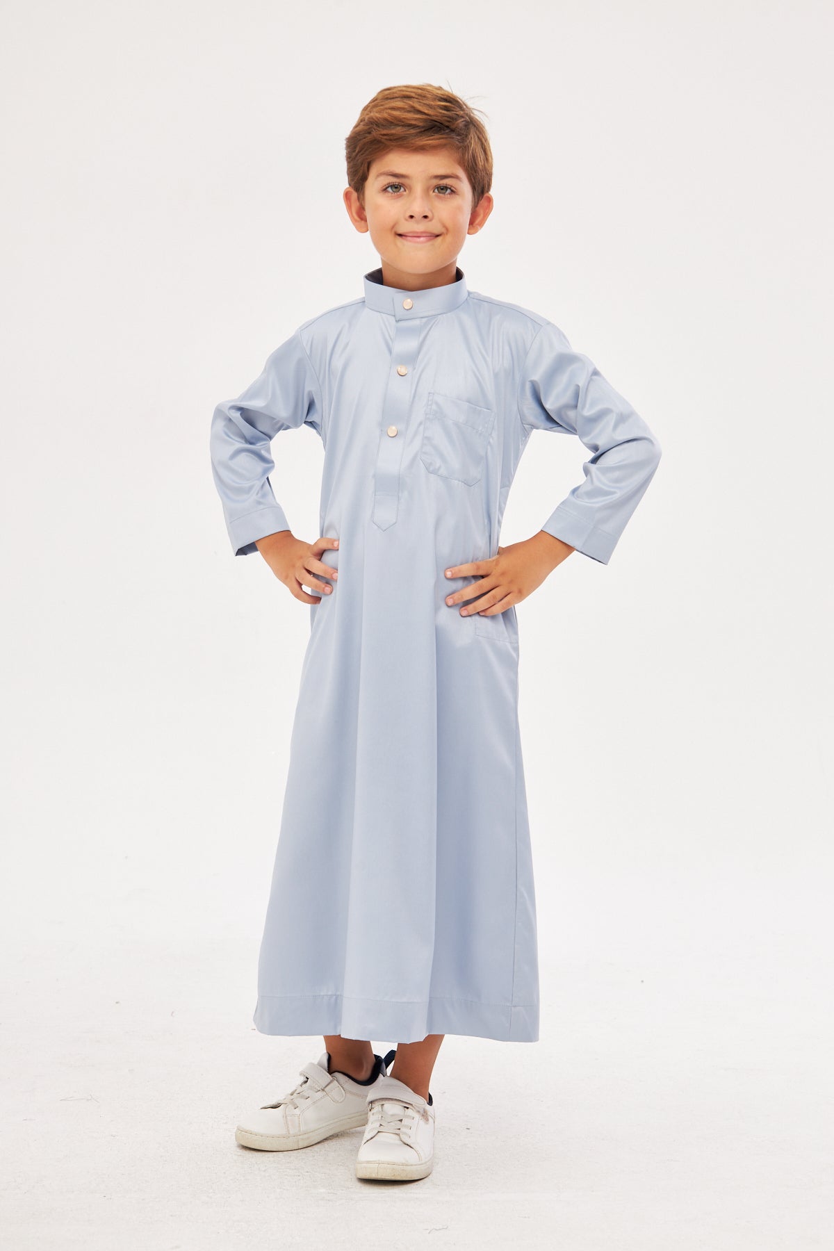 Malik Collar Thobe w/ Gold Buttons Boys - Light Gray