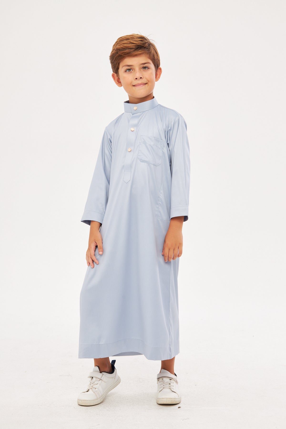 Malik Collar Thobe w/ Gold Buttons Boys - Light Gray