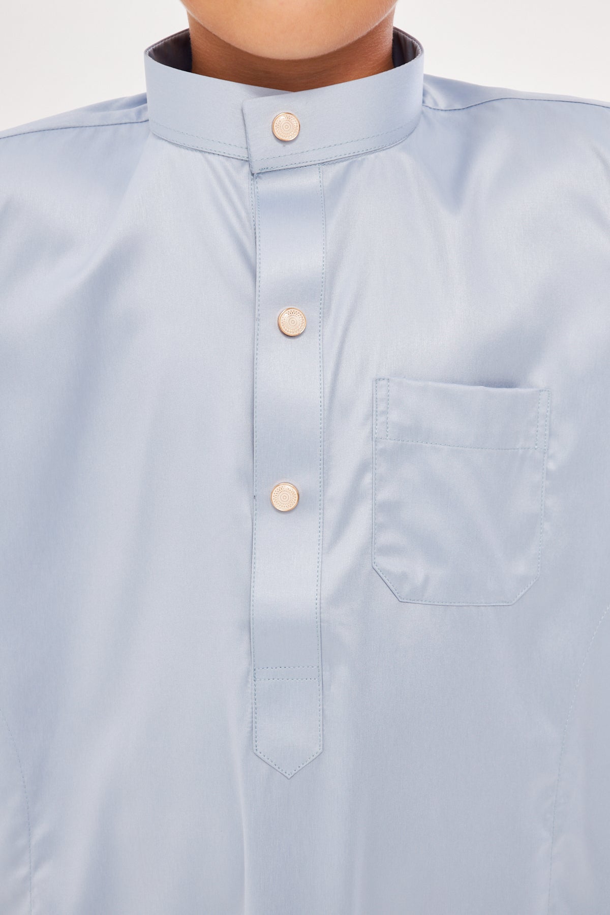 Daddy & Me - Malik Collar Thobe w/ Gold Buttons Boys - Light Gray