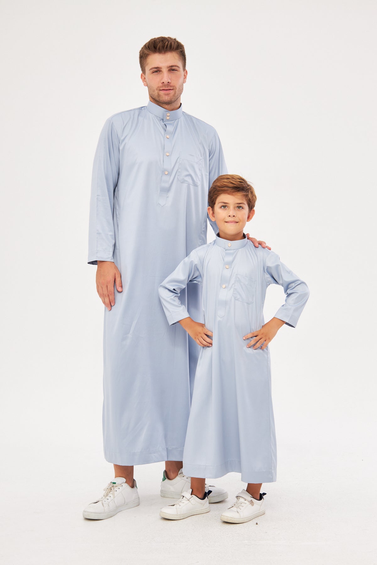 Daddy & Me - Malik Collar Thobe w/ Gold Buttons Boys - Light Gray