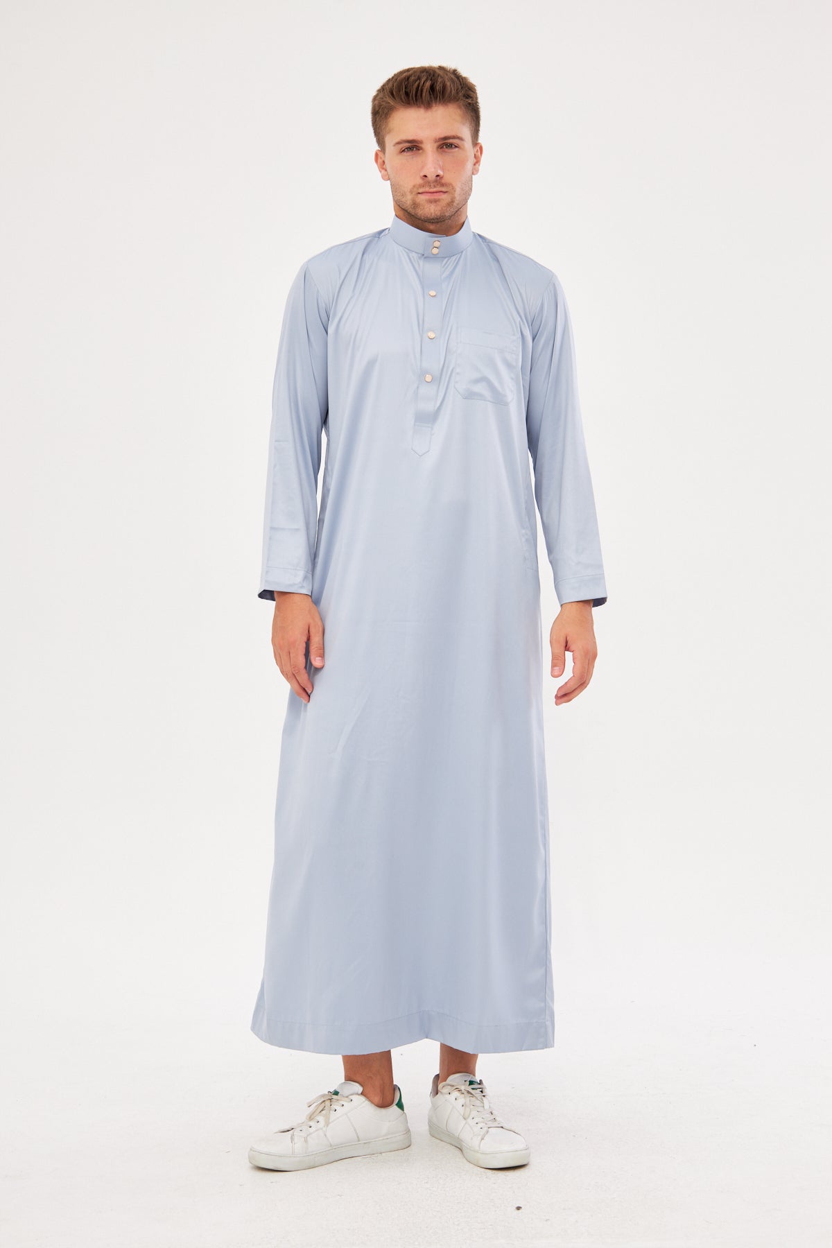 Daddy & Me - Malik Collar Thobe w/ Gold Buttons - Light Gray