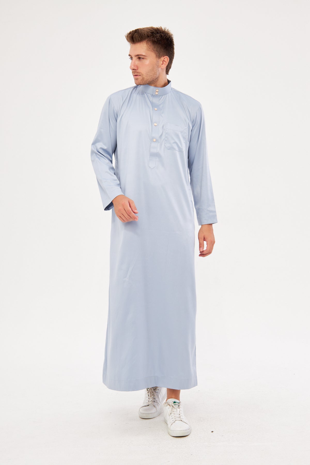 Malik Collar Thobe w/ Gold Buttons - Light Gray