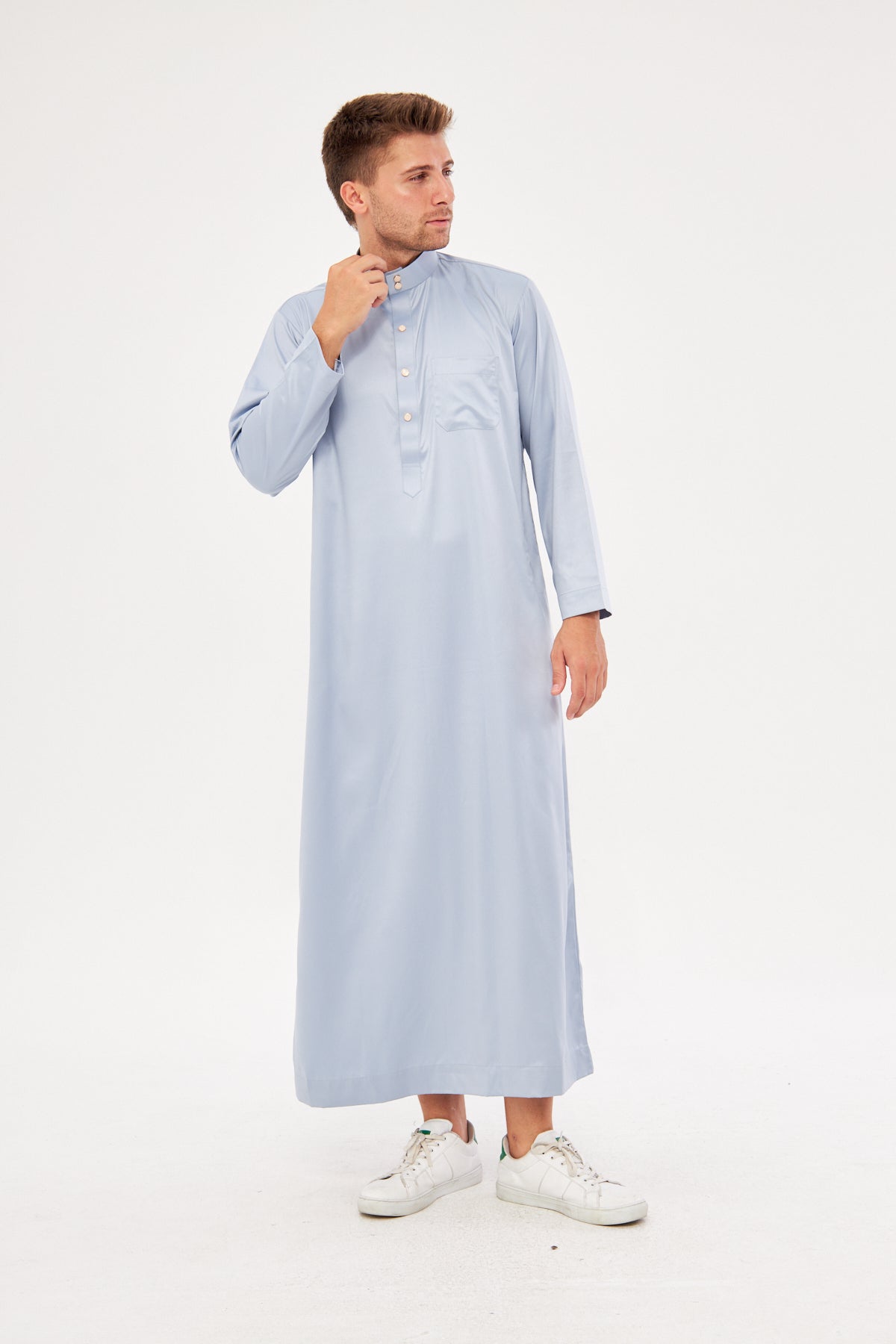 Daddy & Me - Malik Collar Thobe w/ Gold Buttons - Light Gray