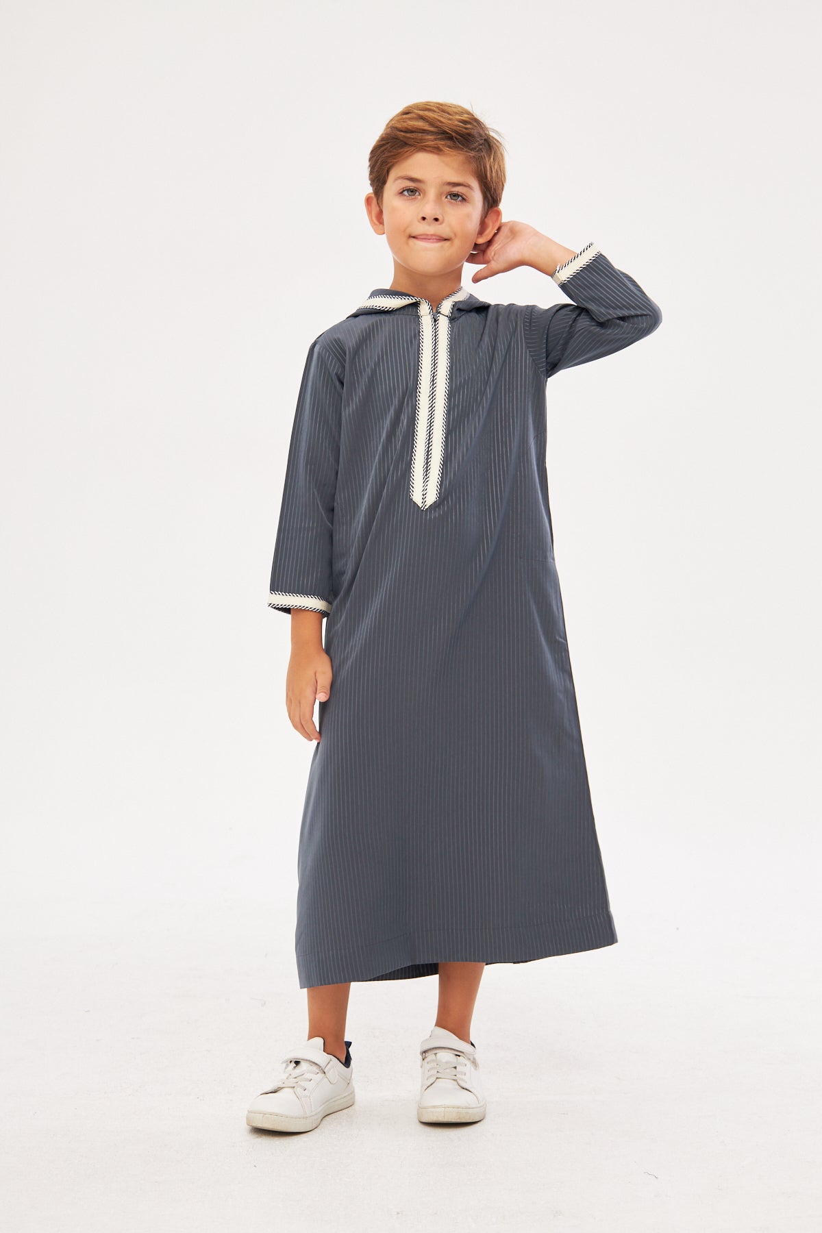 Moroccan Boys Long Sleeve Thobe - Dark Gray