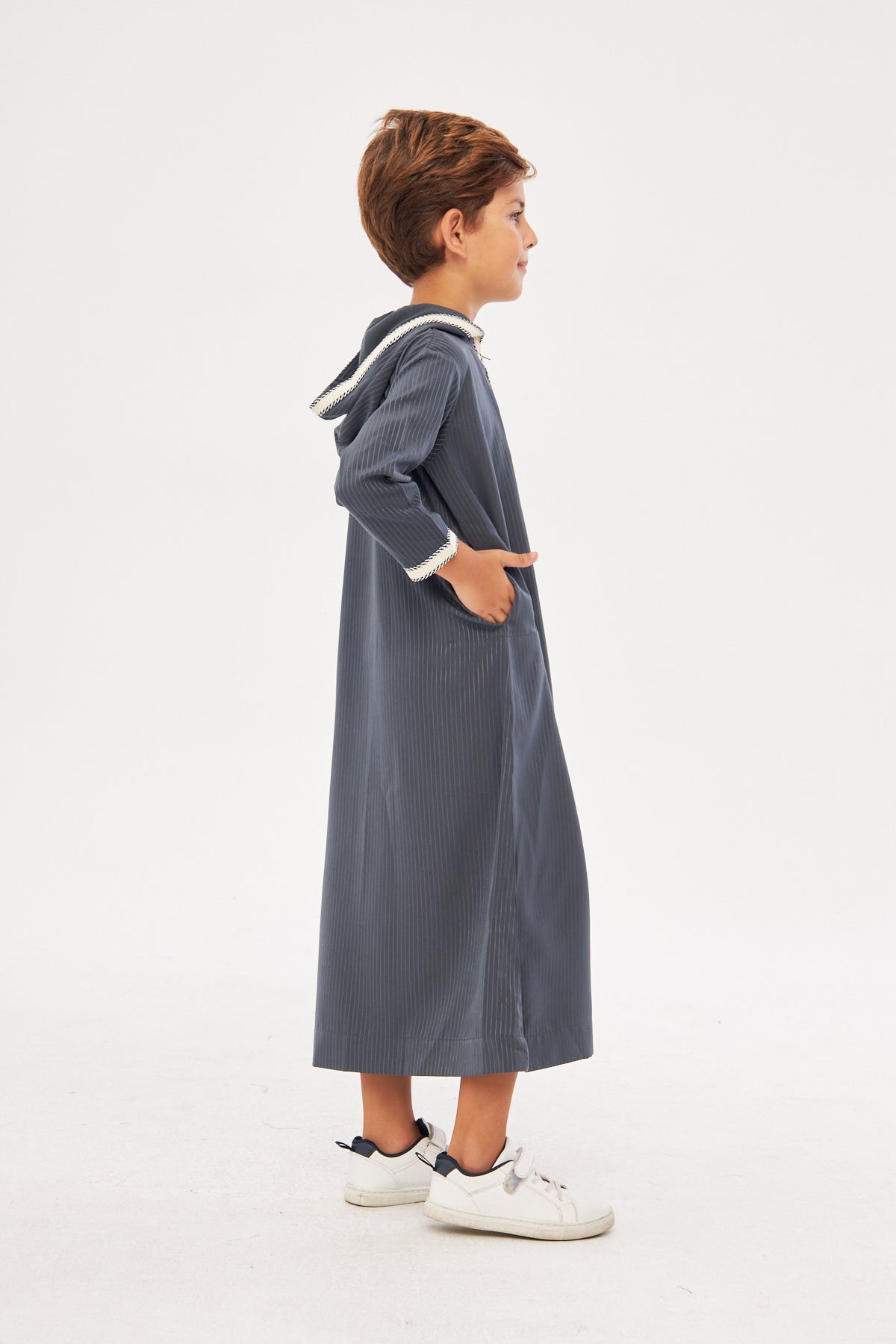 Moroccan Boys Long Sleeve Thobe - Dark Gray