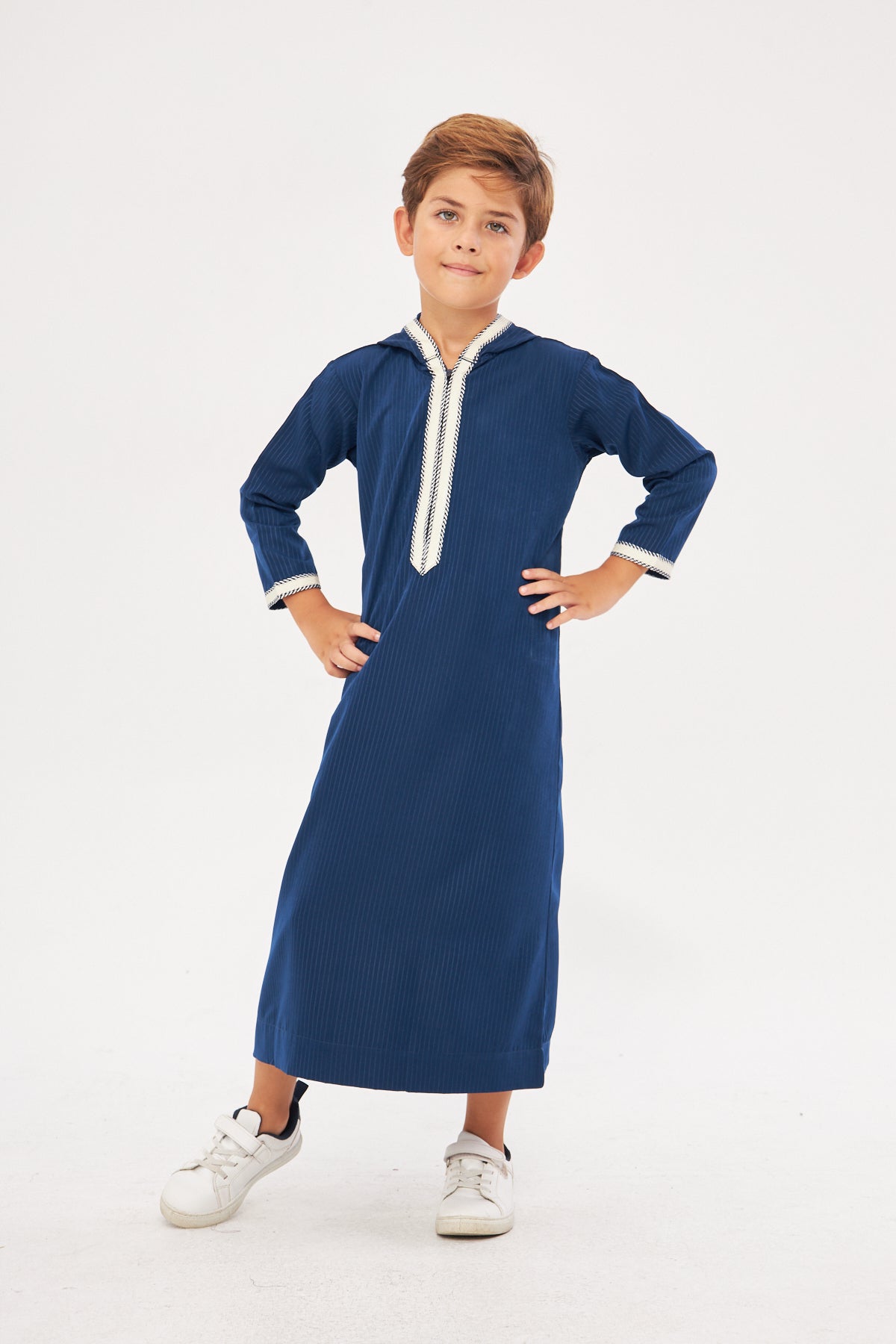 Moroccan Boys Long Sleeve Thobe - Navy Blue