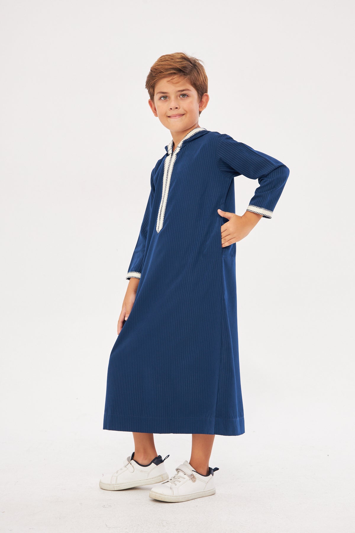 Daddy & Me - Moroccan Boys Long Sleeve Thobe - Navy Blue