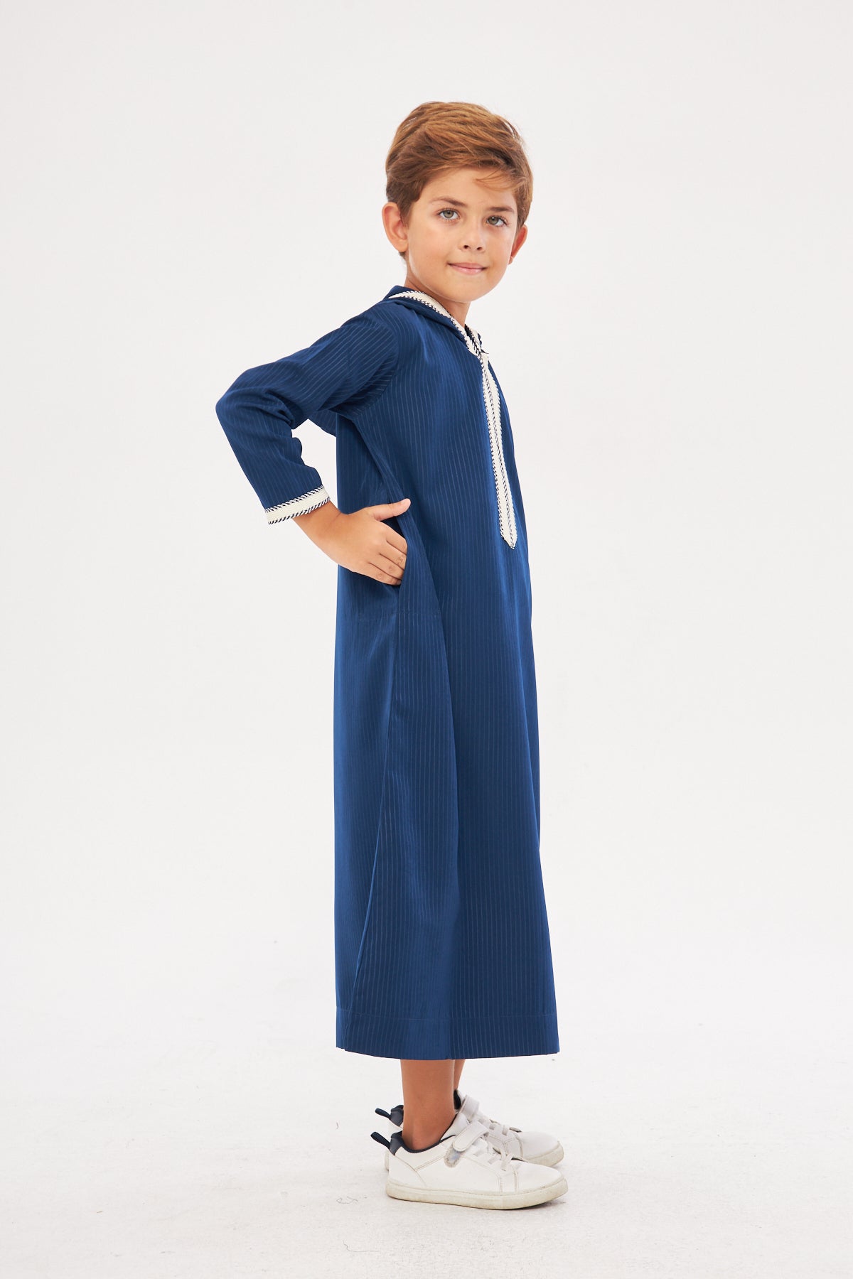 Moroccan Boys Long Sleeve Thobe - Navy Blue