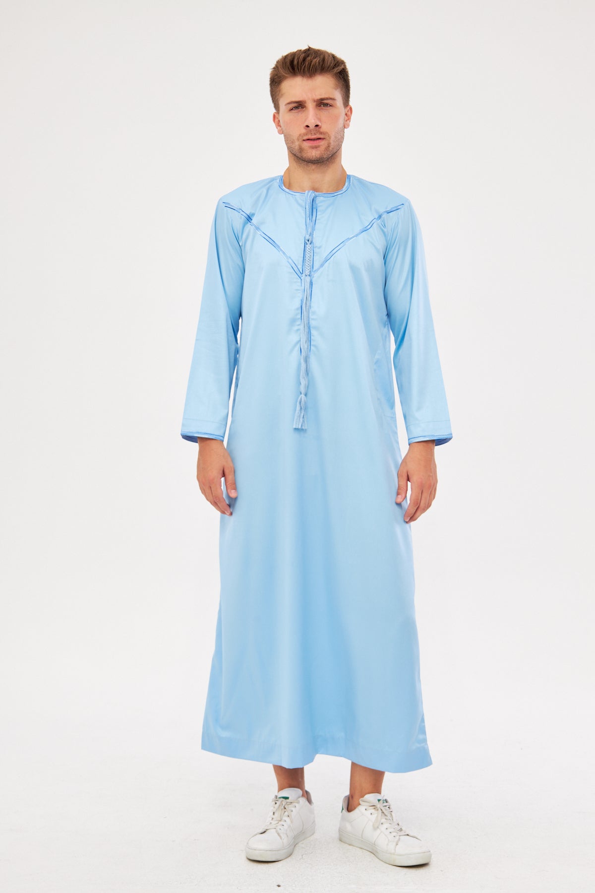 Saleh Omani Blue Print Thobe - Light Blue