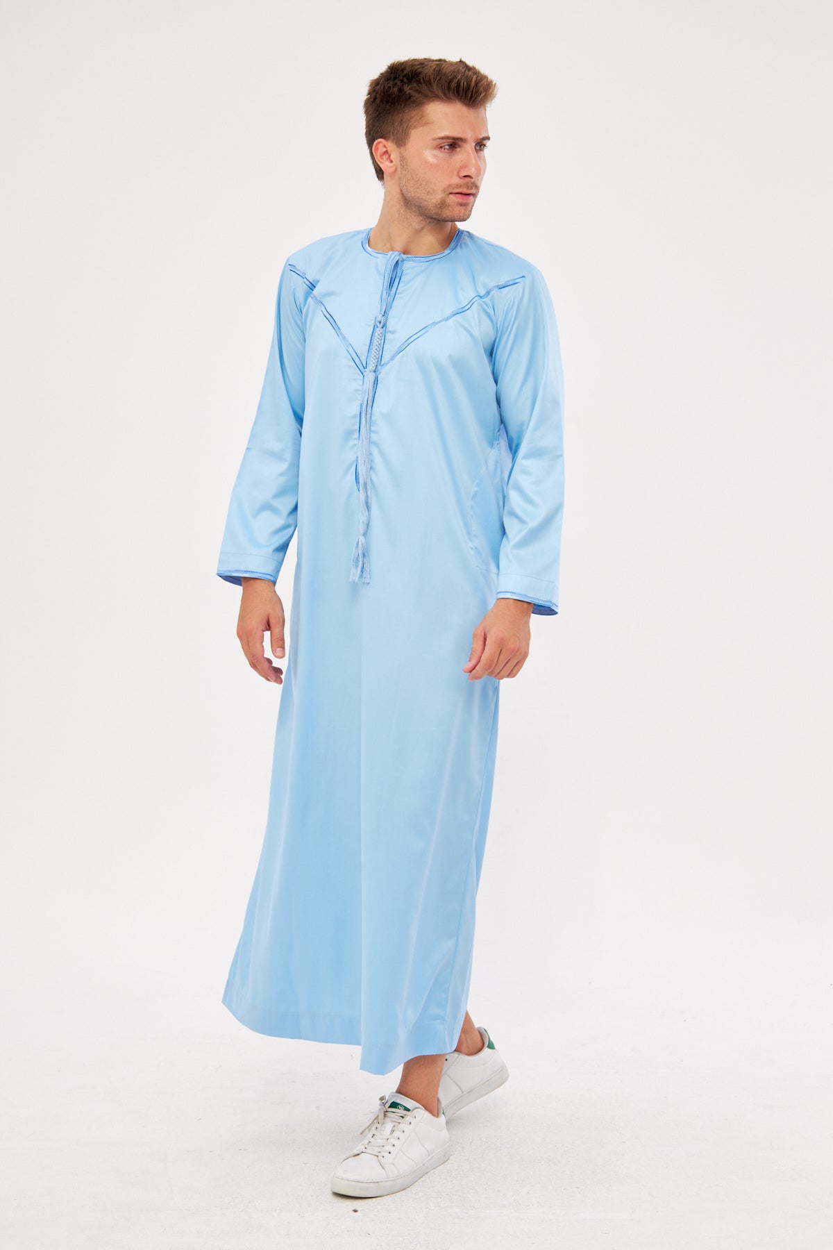 Saleh Omani Blue Print Thobe - Light Blue