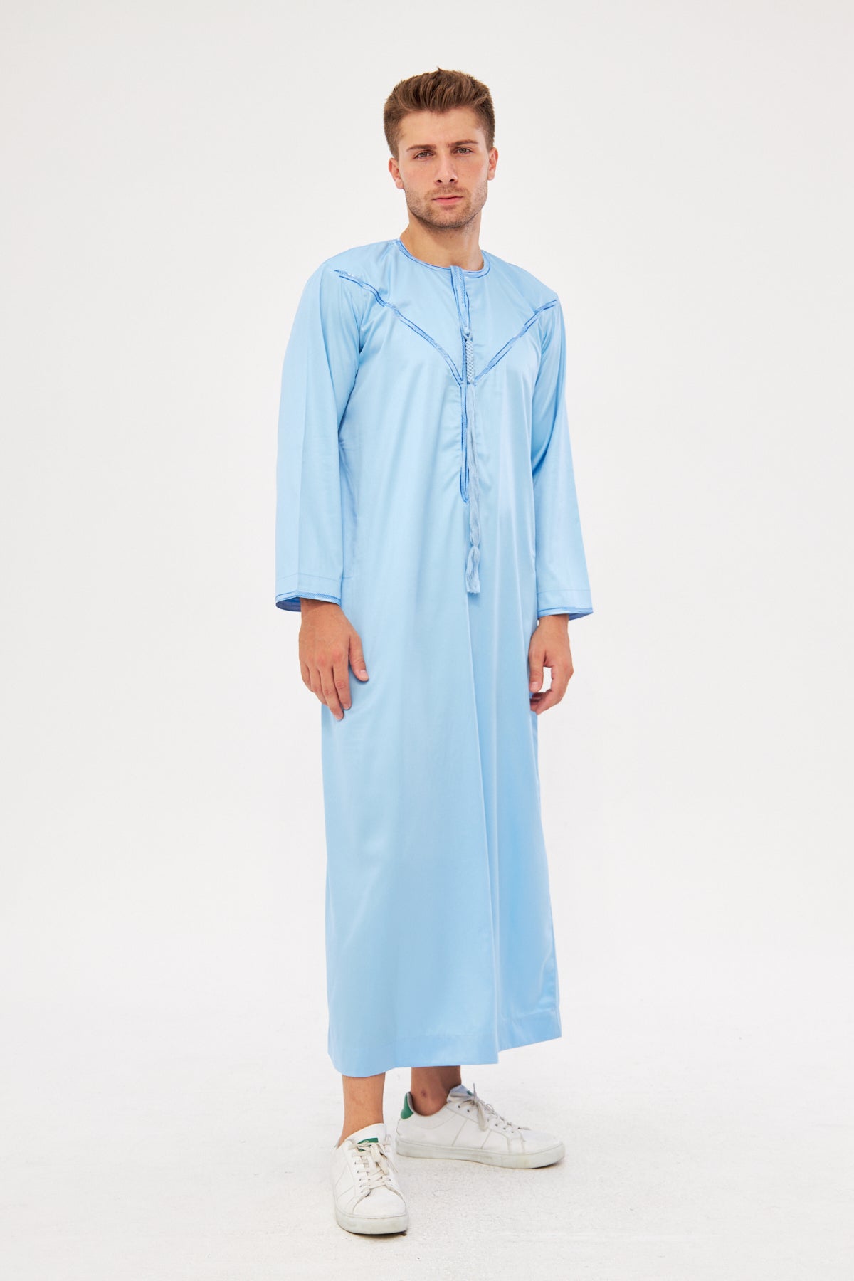 Saleh Omani Blue Print Thobe - Light Blue