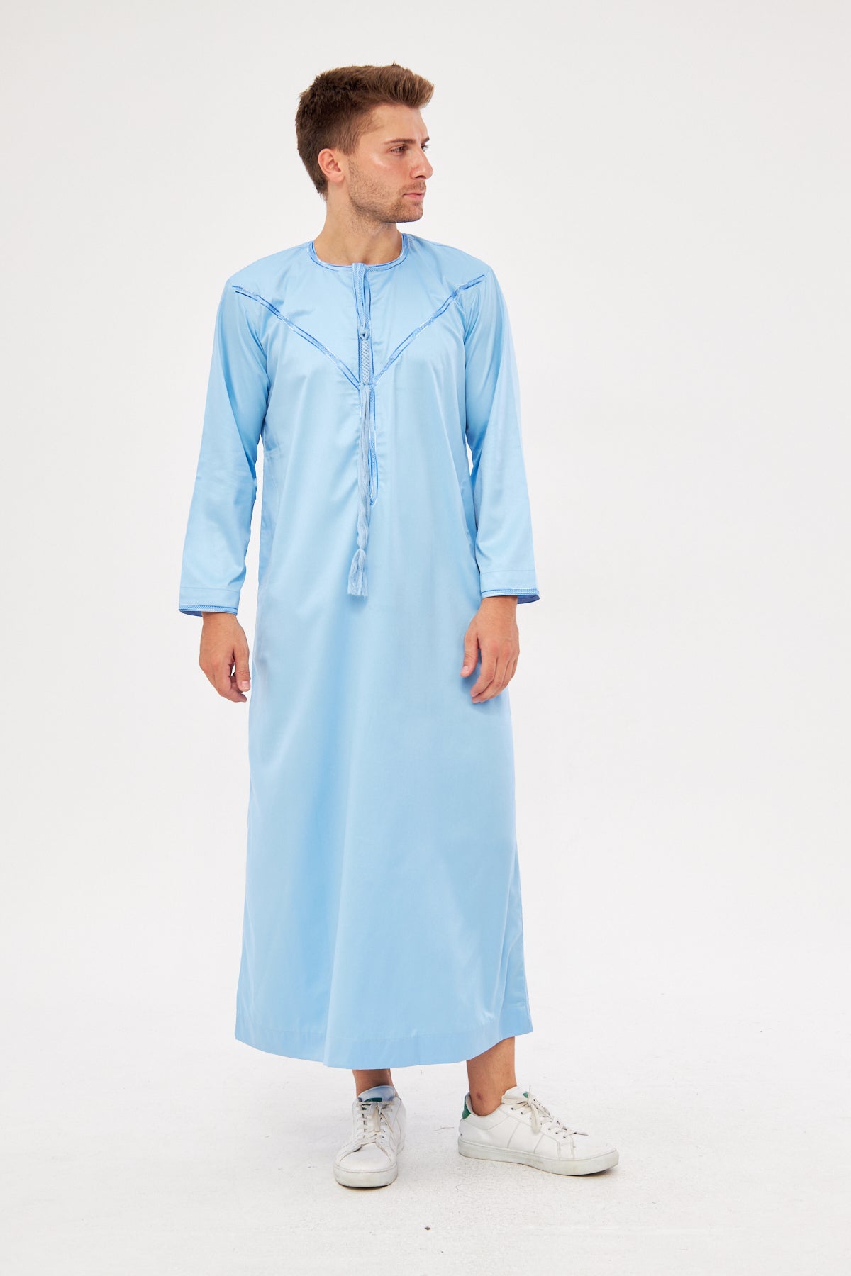 Saleh Omani Blue Print Thobe - Light Blue
