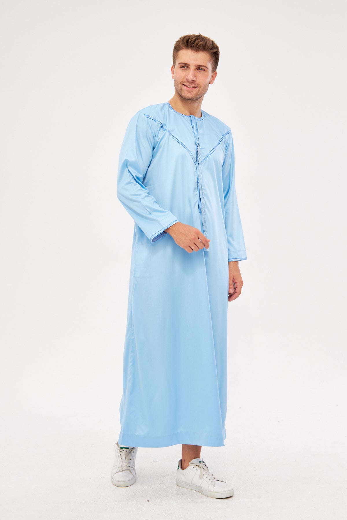 Saleh Omani Blue Print Thobe - Light Blue