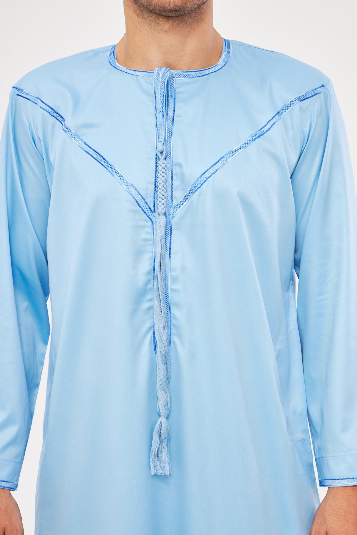 Saleh Omani Blue Print Thobe - Light Blue