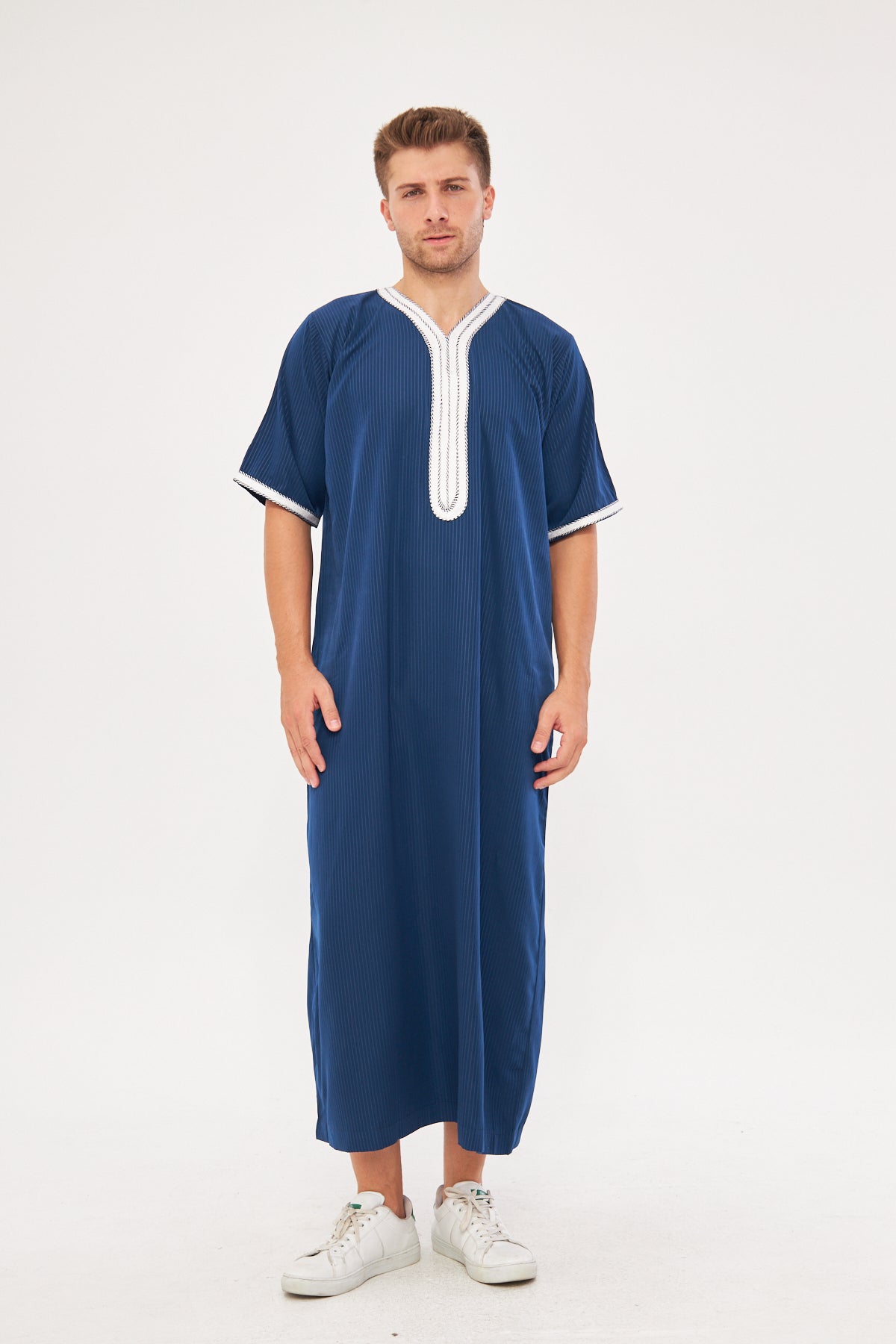 Moroccan Short Sleeve Thobe – Navy Blue