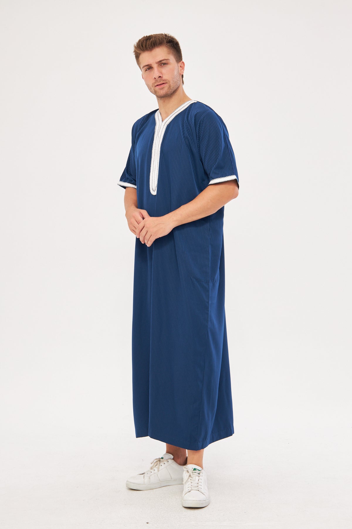 Moroccan Short Sleeve Thobe – Navy Blue