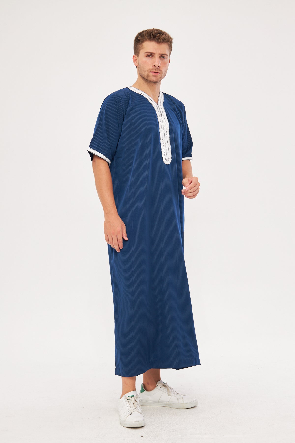 Moroccan Short Sleeve Thobe – Navy Blue