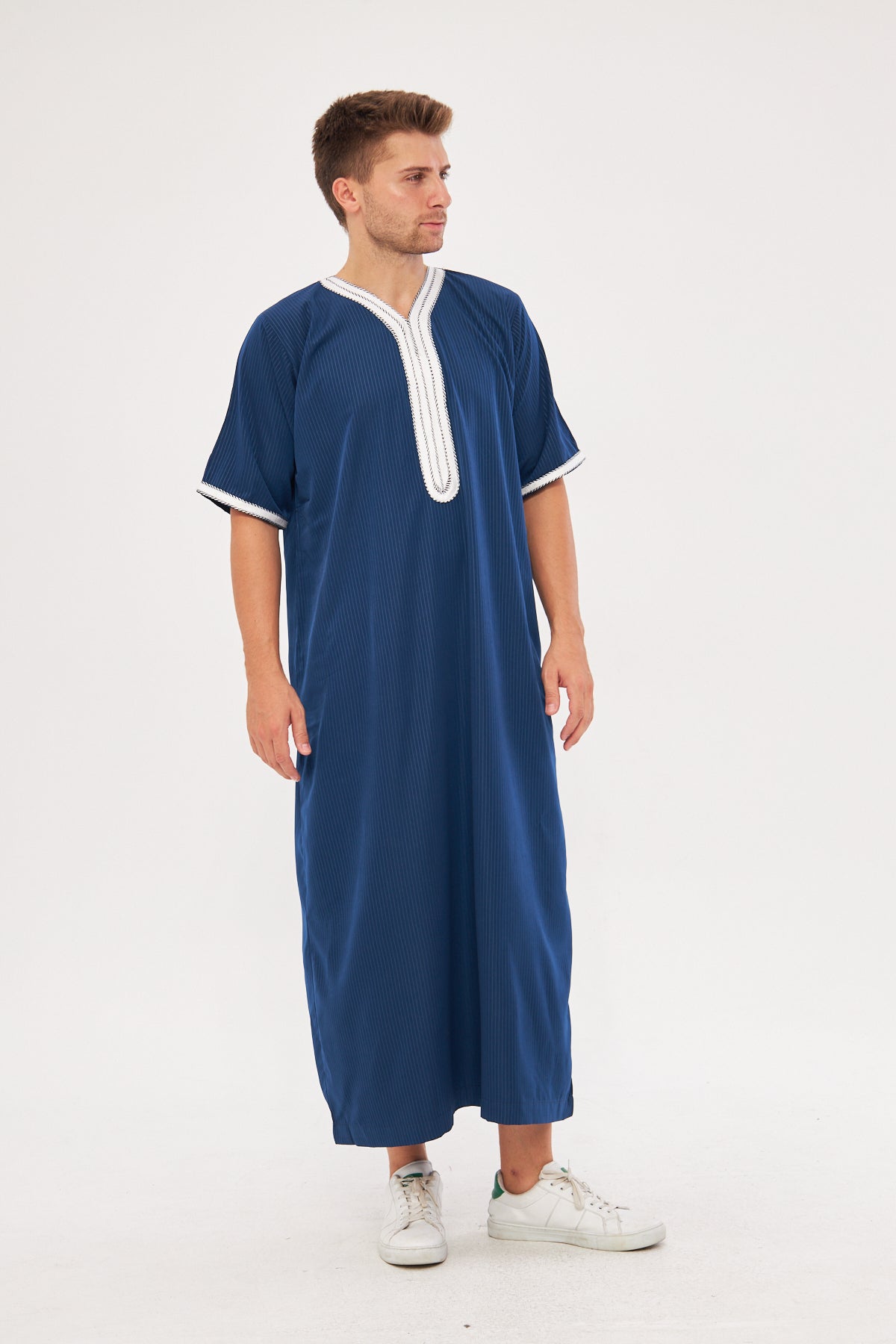 Moroccan Short Sleeve Thobe – Navy Blue