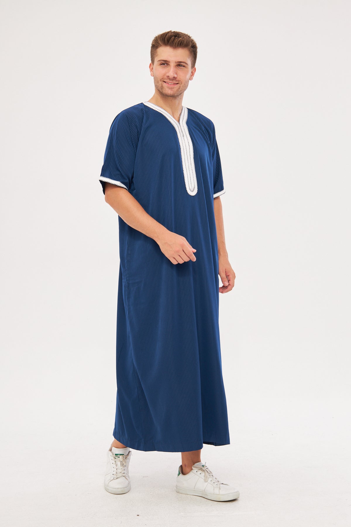 Moroccan Short Sleeve Thobe – Navy Blue