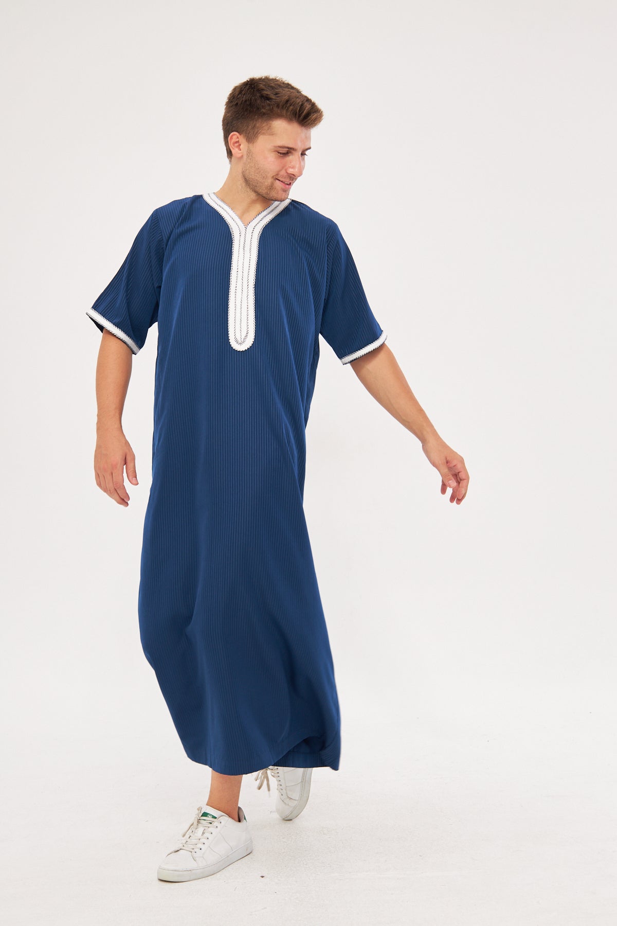 Moroccan Short Sleeve Thobe – Navy Blue