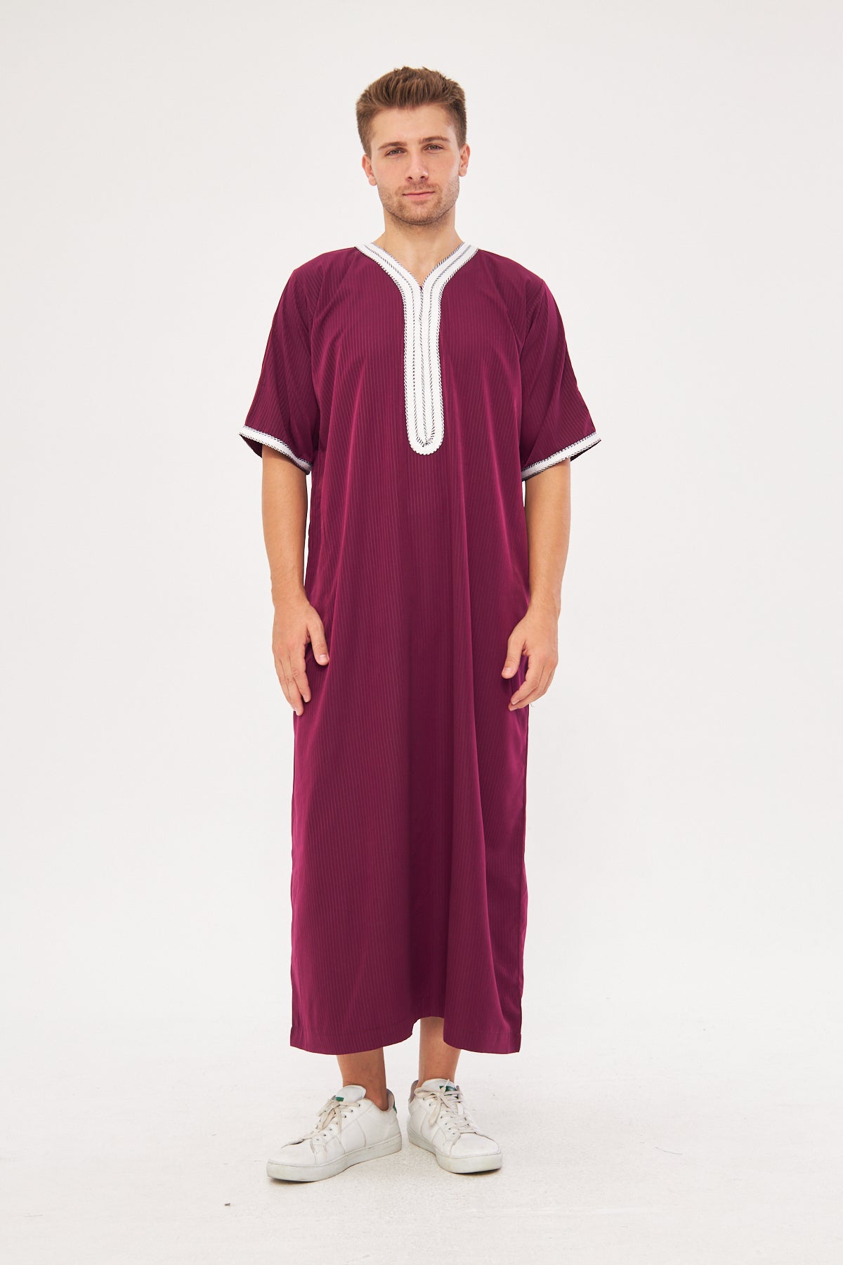 Moroccan Short Sleeve Thobe - Burgundy