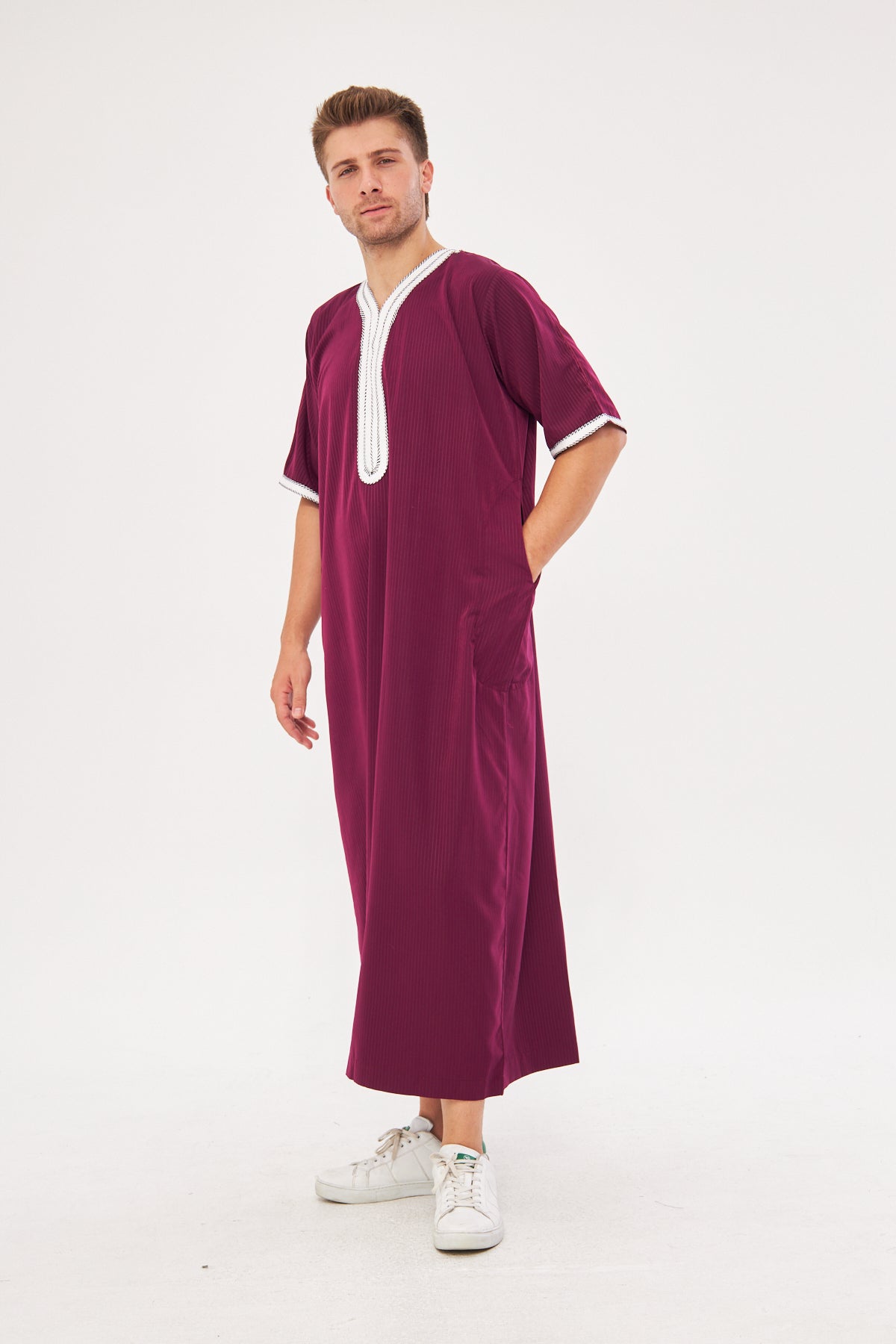 Moroccan Short Sleeve Thobe - Burgundy