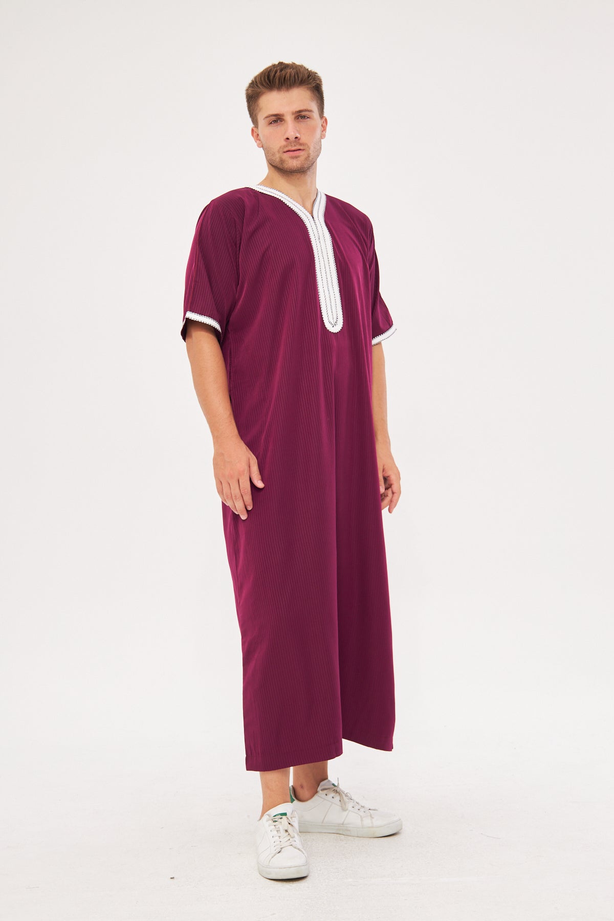 Moroccan Short Sleeve Thobe - Burgundy