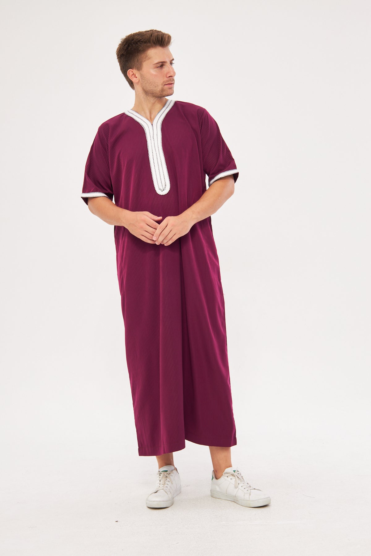 Moroccan Short Sleeve Thobe - Burgundy