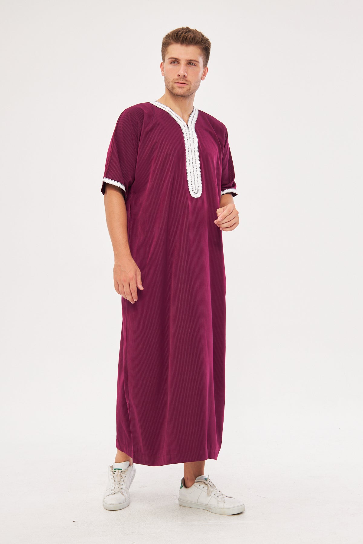 Moroccan Short Sleeve Thobe - Burgundy