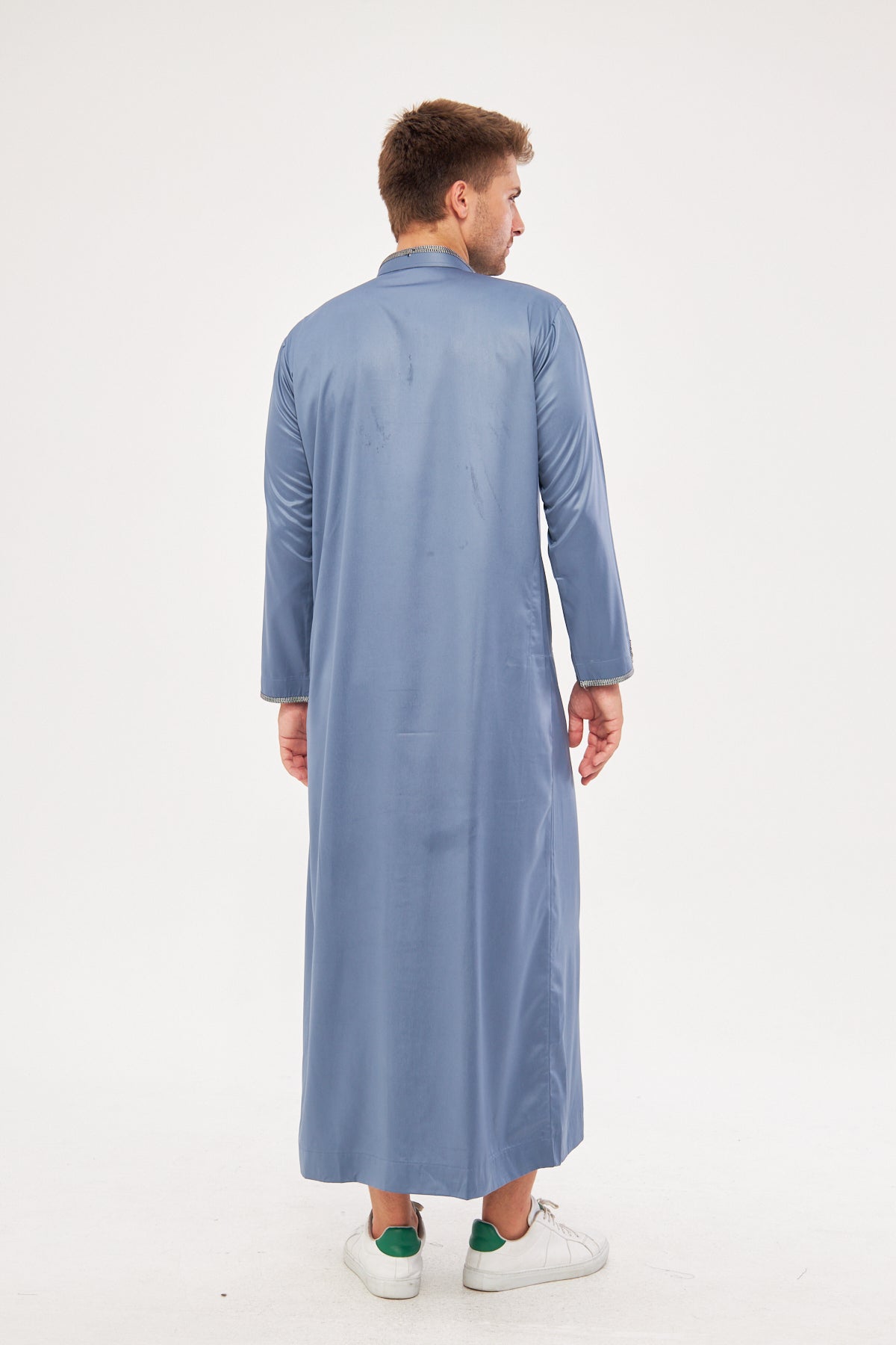 Amir Embroidery Light Gray Print Thobe - Dark Gray