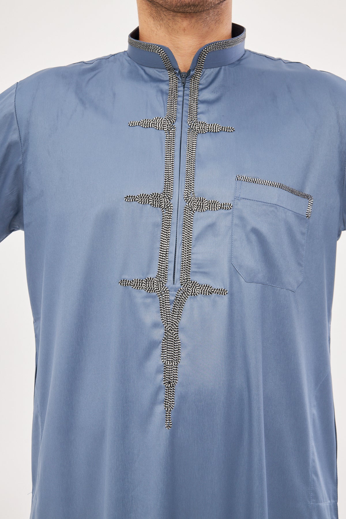 Amir Embroidery Light Gray Print Thobe - Dark Gray