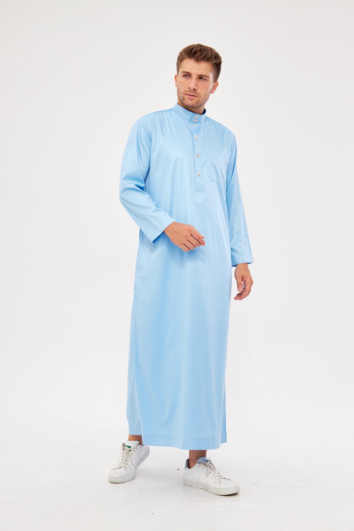 Malik Collar Thobe w/ Gold Buttons - Light Blue