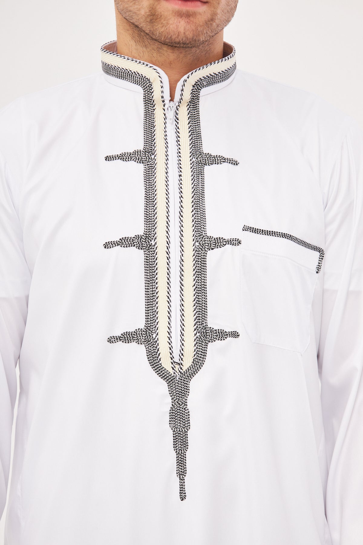 Amir Black Embroidery Thobe - White