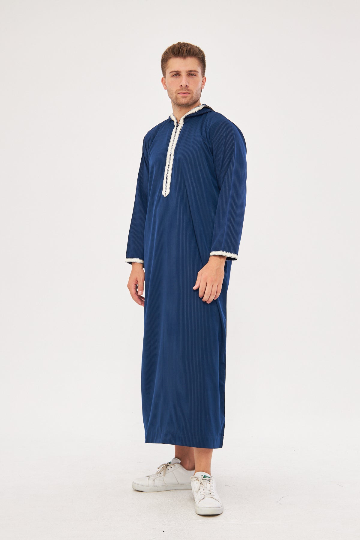 Moroccan Long Sleeve Thobe - Navy Blue